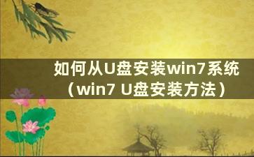 如何从U盘安装win7系统（win7 U盘安装方法）